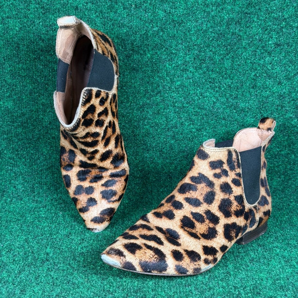 Madewell Leopard Calf Hair Chelsea Ankle Boot Pointed Toe Womens 8.5 E2241